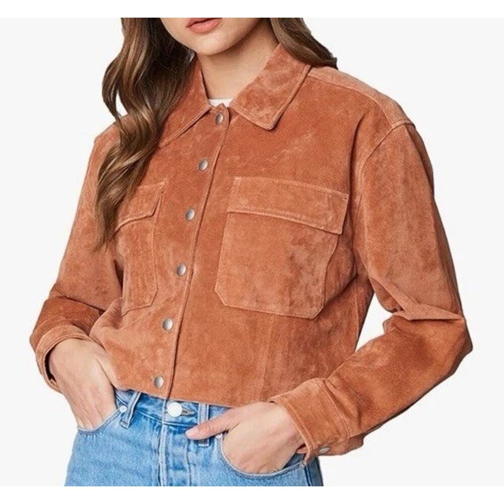 BLANK NYC Womens Suede Trucker Jacket Crop Leather Brown Sz S Grunge Country NWT